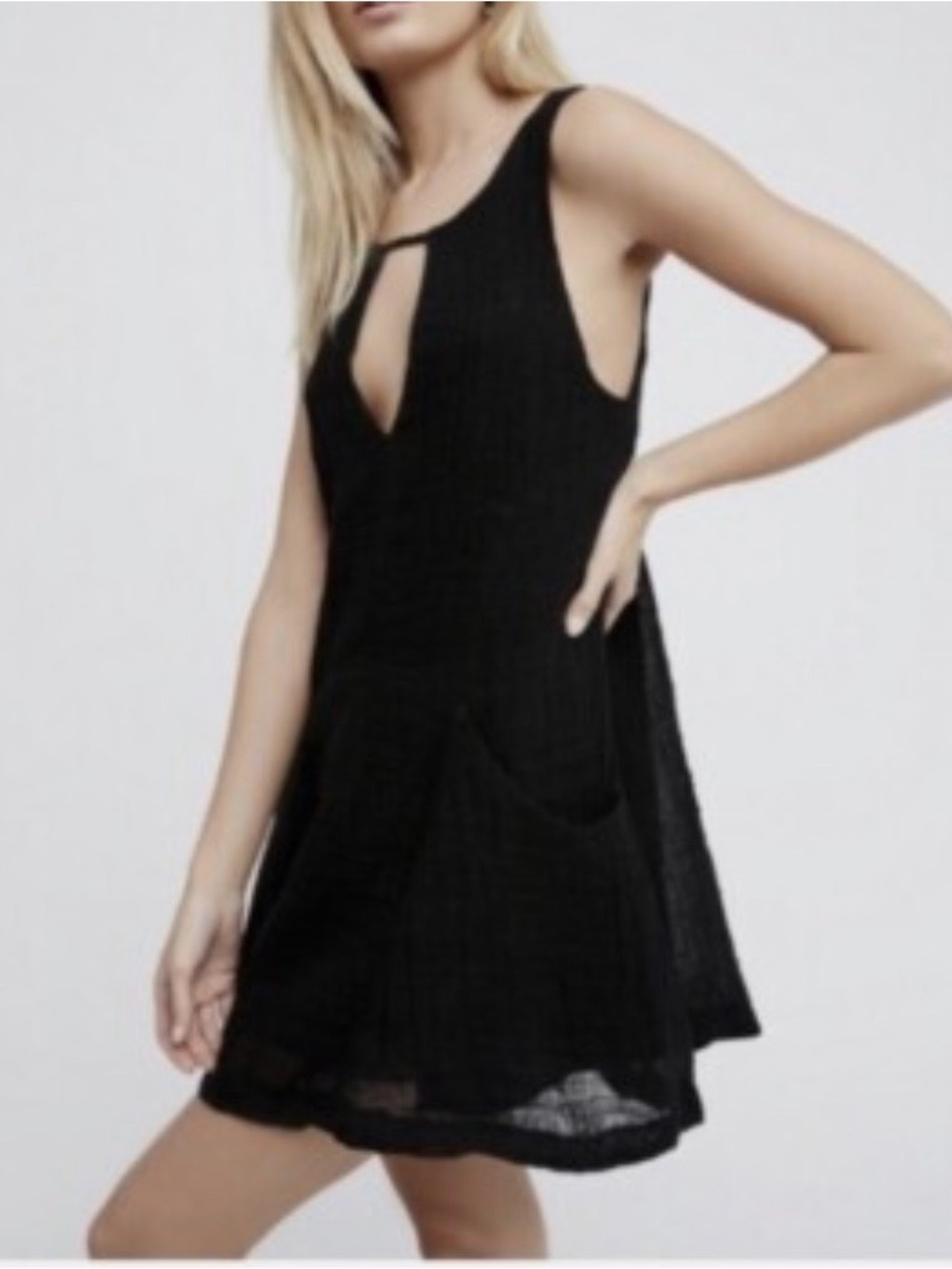 Free People Black Sleeveless Mini Dress with Front Keyhole